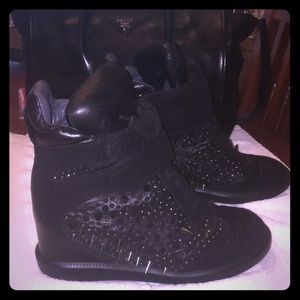 Monika Chiang Black spiked Artemys wedge sneakers
